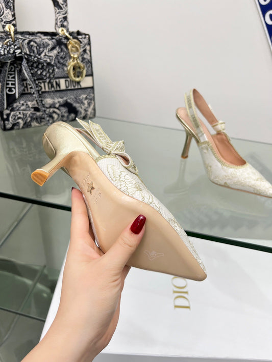 J'Adior Slingback Pump 95mm In White Lace Fabric 100833