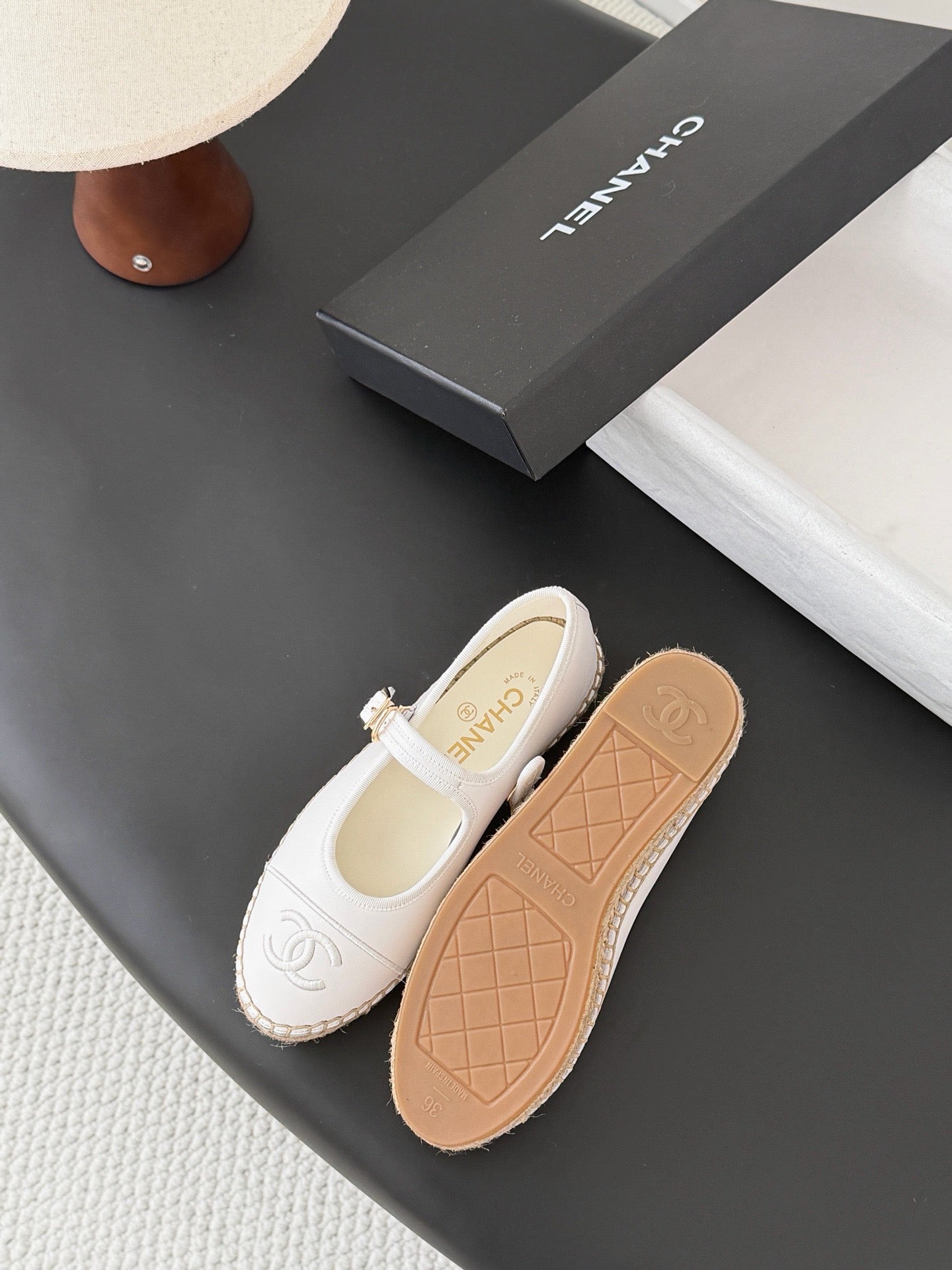 CC 26s Mary Jane Loafers White Leather Woven Outsole