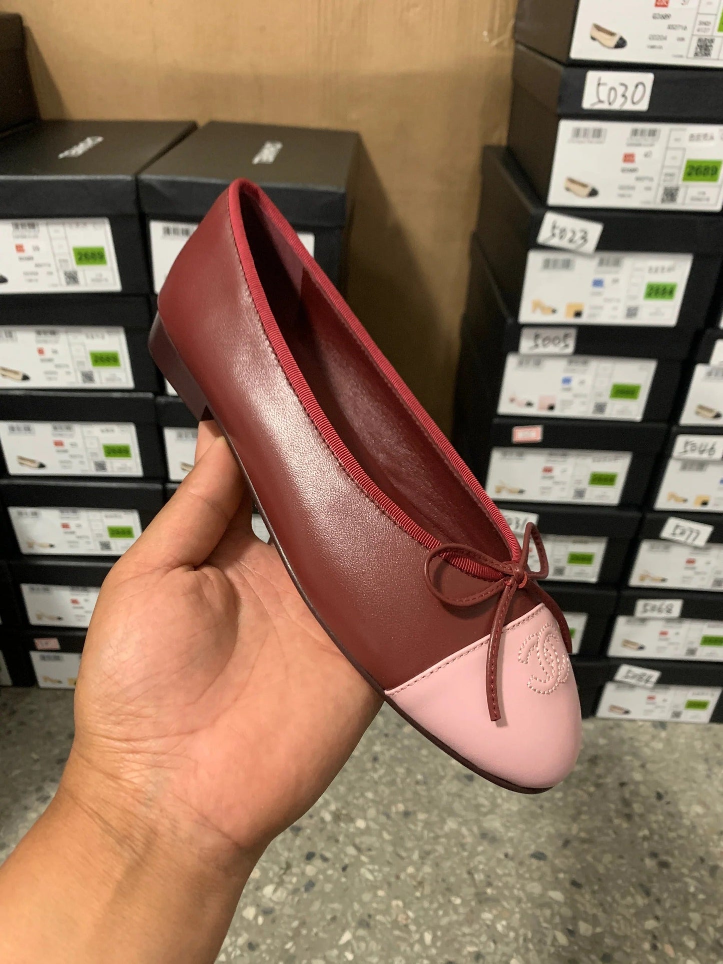 Chanel 2026 Ballet Flat Burgundy Pink Lambskin