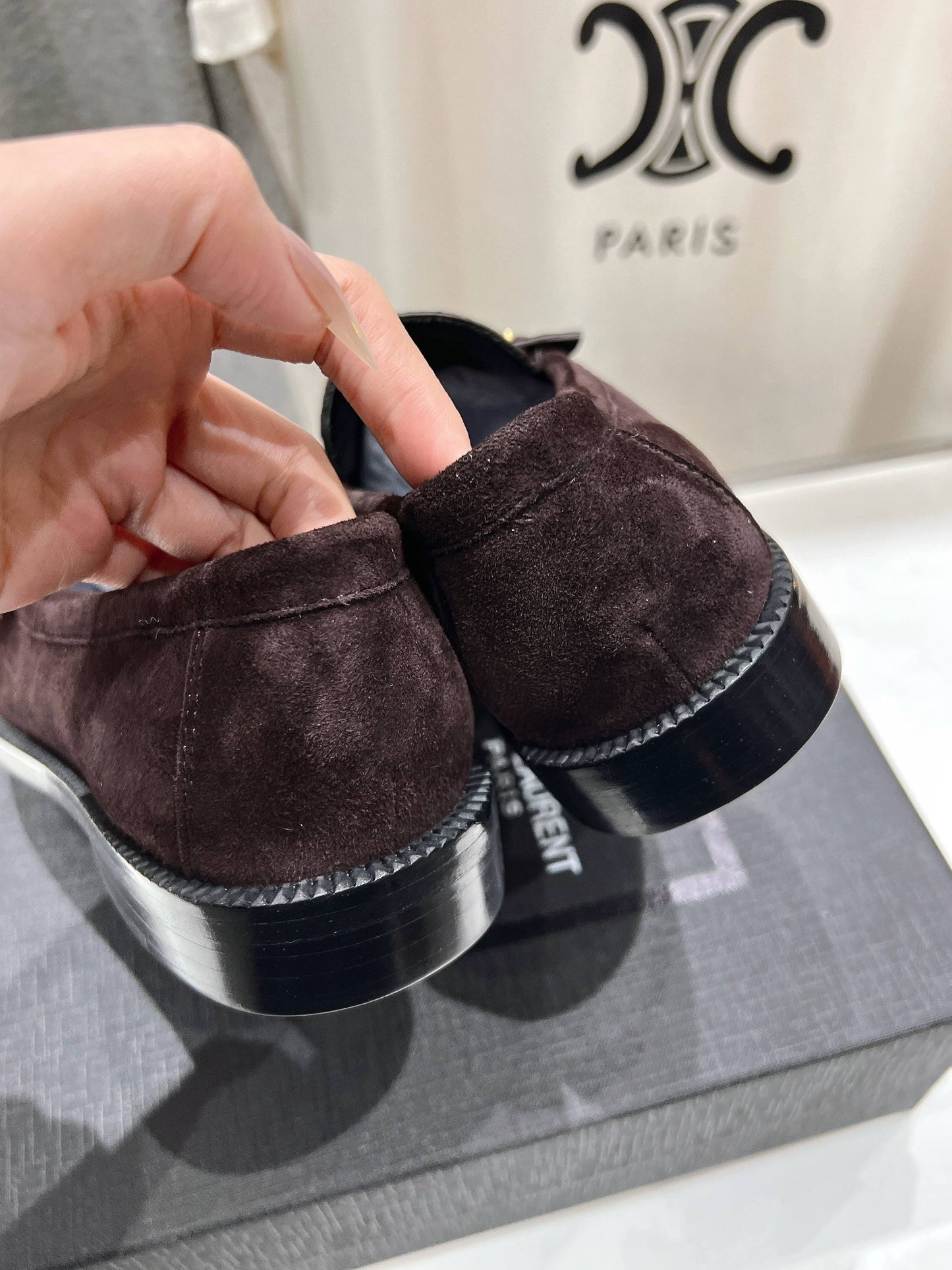 YSL 25 Loafer Brown Black Cowhide Suede 173109