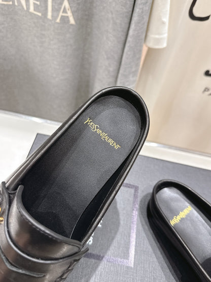 YSL 25 Loafer Black Gold Cowhide 160363