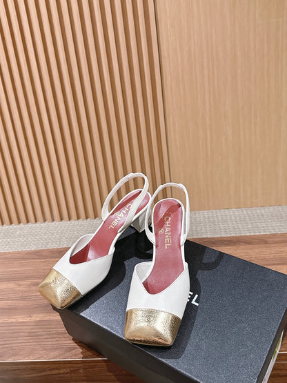 Chanel 26 Square Toe Slingback White Gold in Lambskin 692570