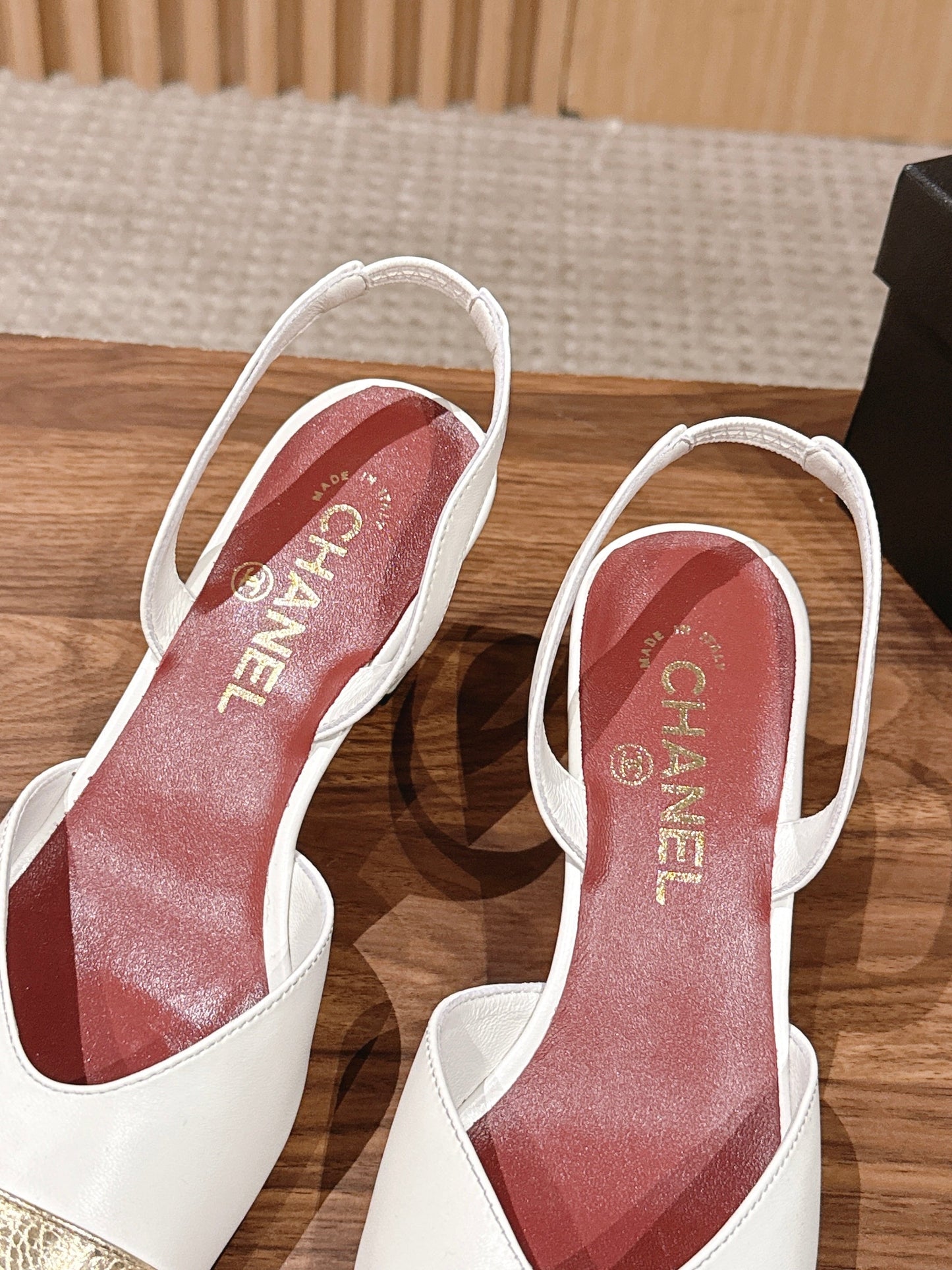 Chanel 26 Square Toe Slingback White Gold in Lambskin 692570