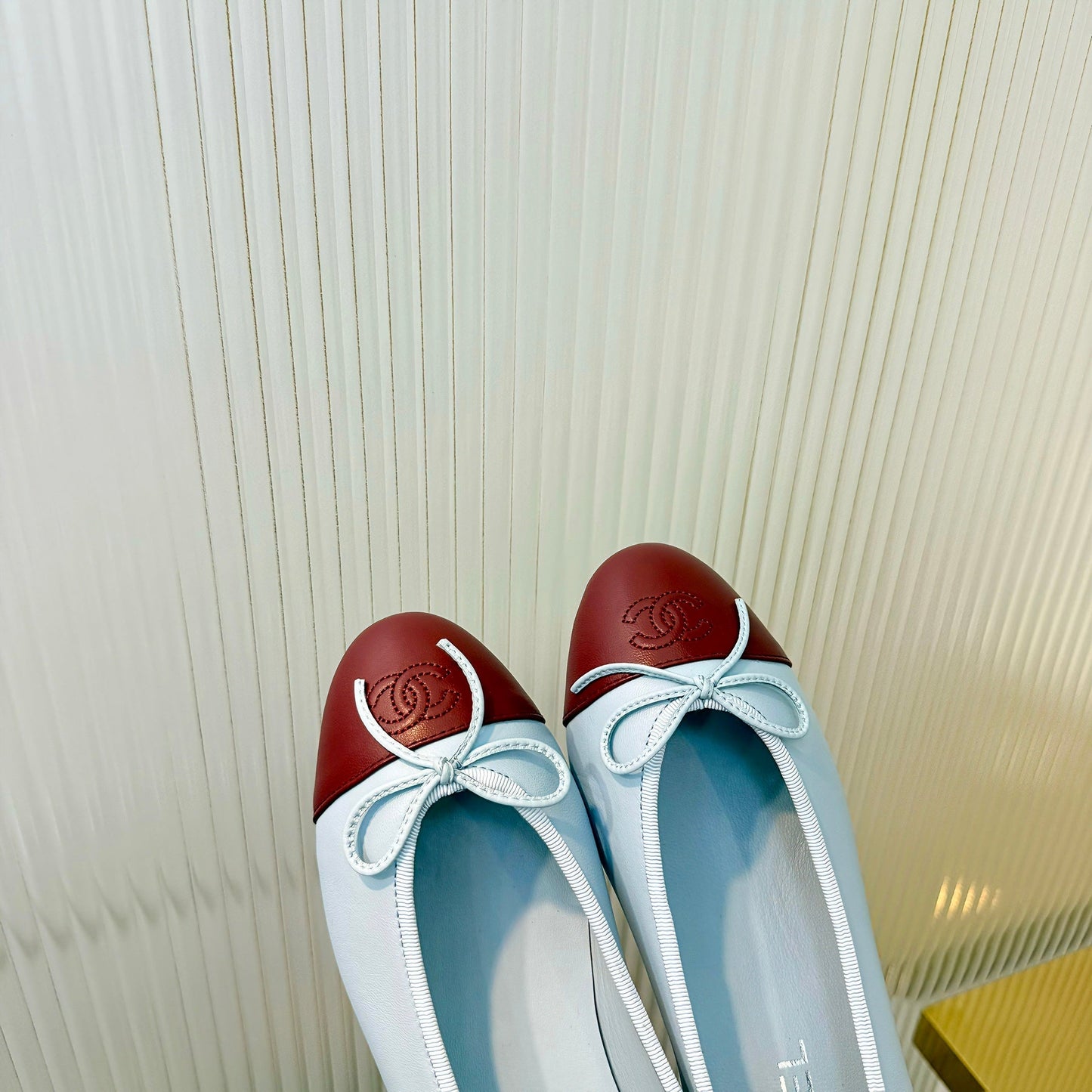Chanel 2026 Ballet Flat Sky Blue Burgundy Lambskin 714033