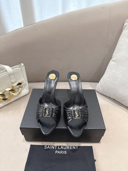 YSL Babylone Mules 90mm Black in Supple Leather 771706