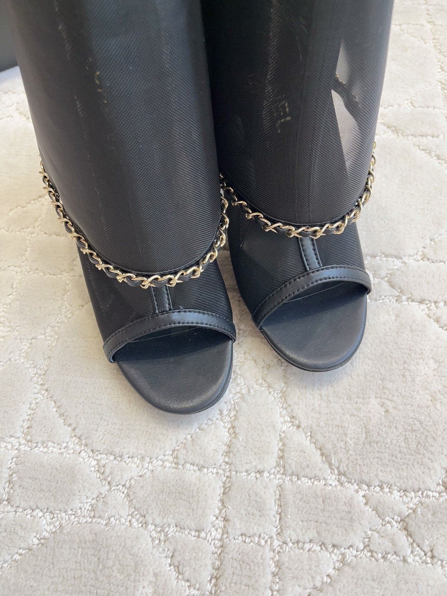 CC 26 Boots High-Heeled 95mm with Chain Black in Mesh 808103