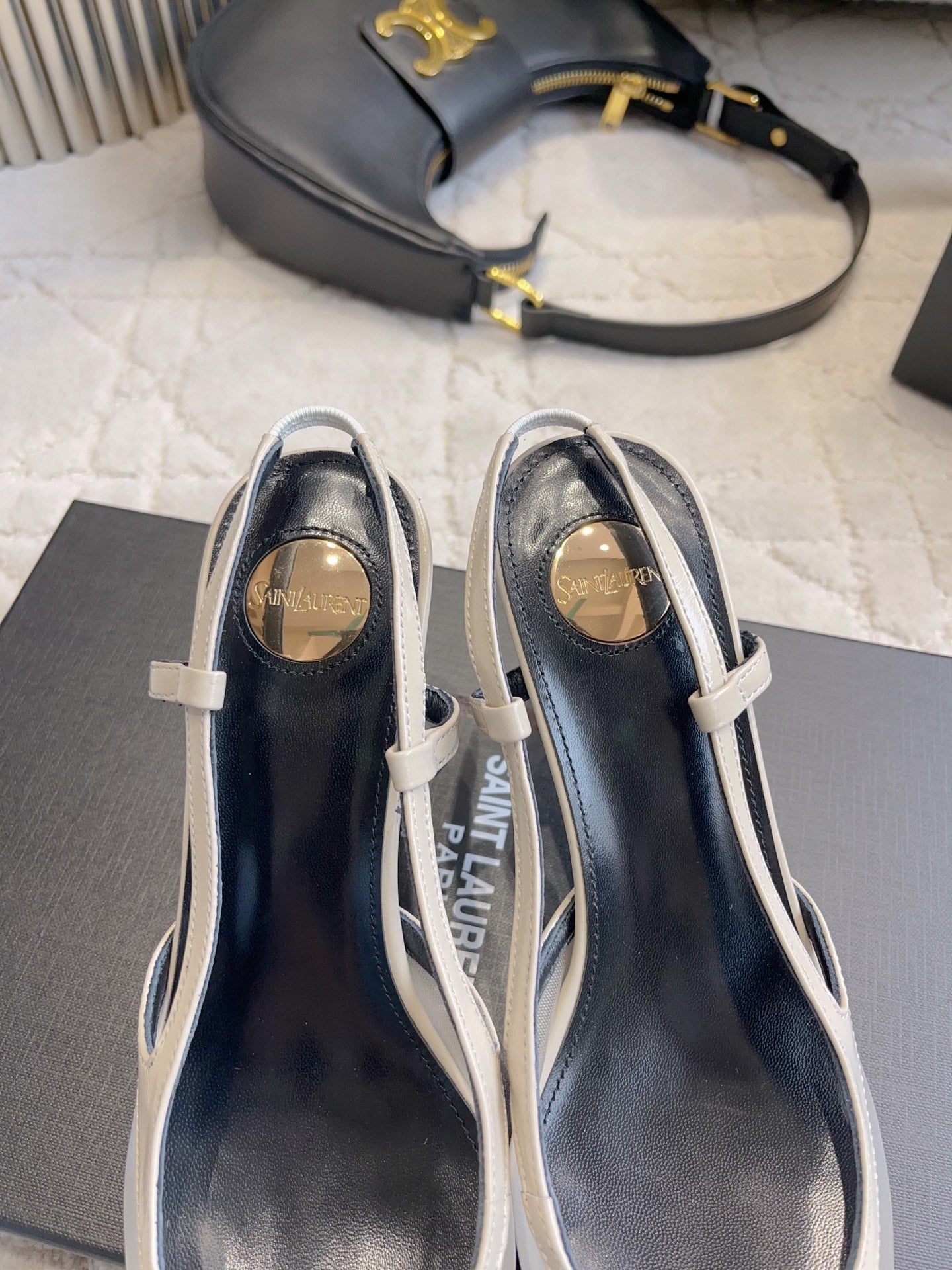 YSL Pointed-Toe Mesh Pumps 75mm Silver Grey Cowhide & Mesh 851894