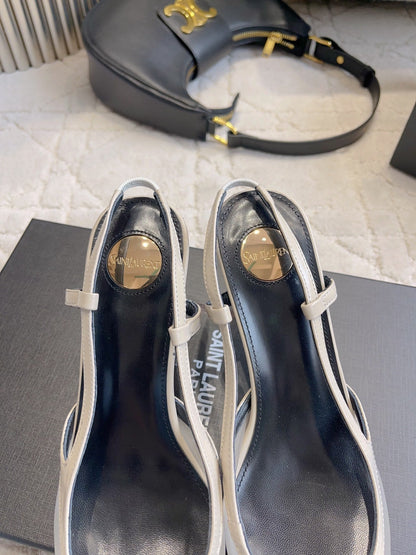 YSL Pointed-Toe Mesh Pumps 75mm Silver Grey Cowhide & Mesh 851894
