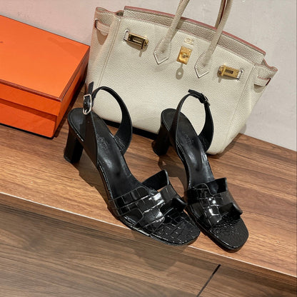 SLINGBACK ETERNITE 75CM BLACK LAMBSKIN AND CROCODILE LEATHER