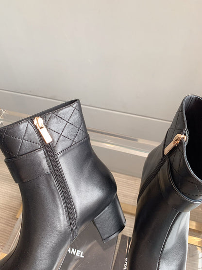 CC Square Toe Ankle Boots 70mm Black Cowhide 464564