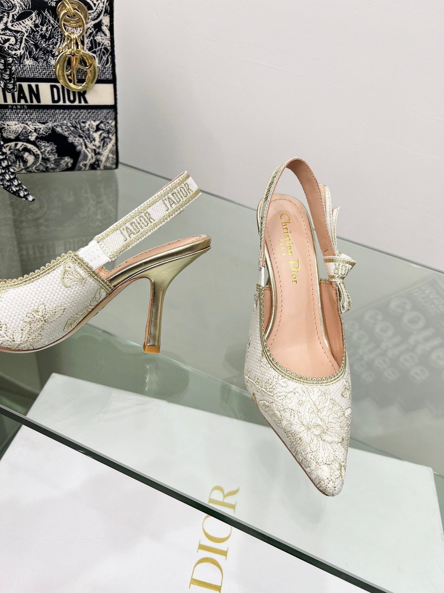 J'Adior Slingback Pump 95mm In White Lace Fabric 100833