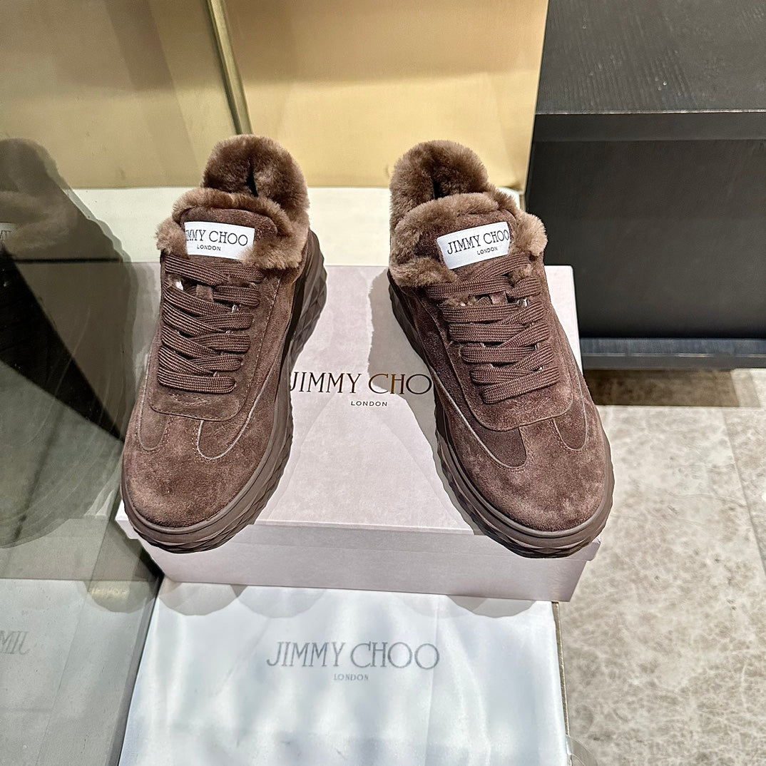 Jimmy Choo Diamond Maxi Sneakers Brown Suede Shearling Lining 538896