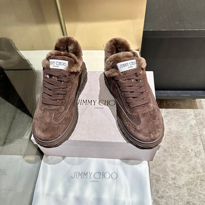 Jimmy Choo Diamond Maxi Sneakers Brown Suede Shearling Lining 538896