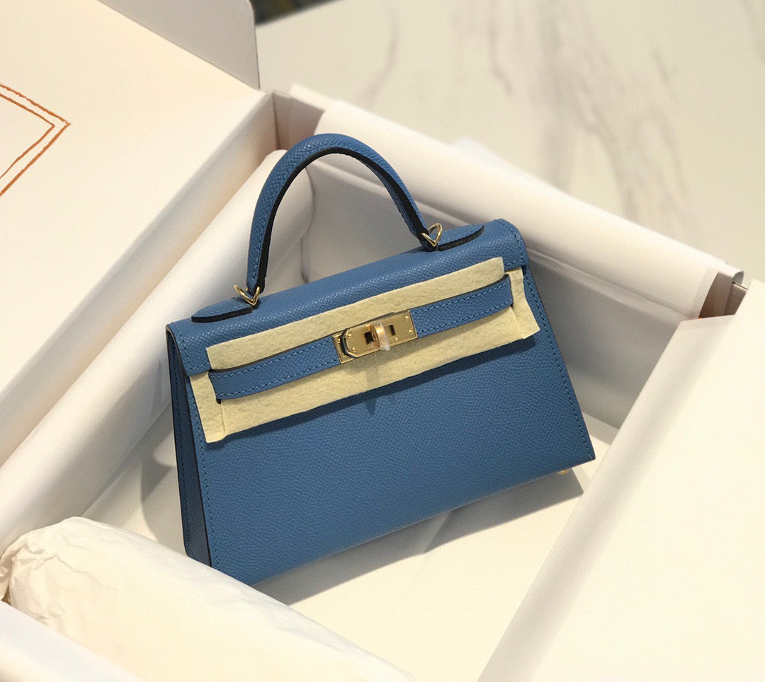 HM KELLY MINI 20 BLUE GOLD HARDWARE