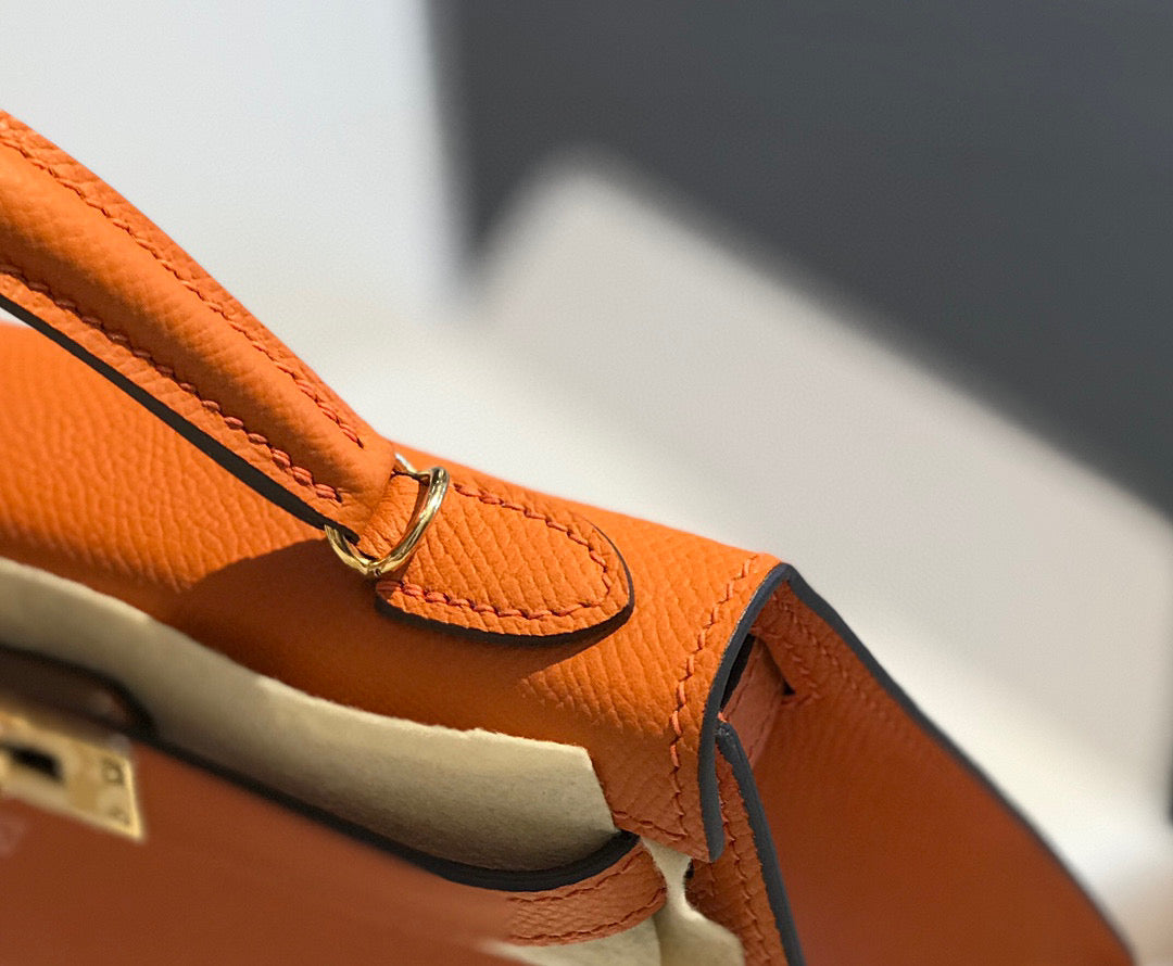 HM KELLY MINI 20 ORANGE EPSOM GOLD HARDWARE - AAA Premium Quality
