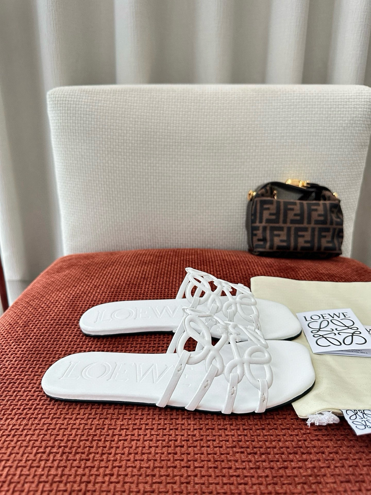 Loewe 25 Petal Anagram Slides White Cowhide