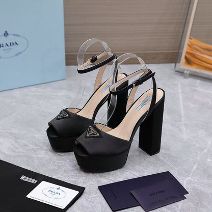 Prada Platform Slingback Sandals 15cm High Heel Black Cowhide