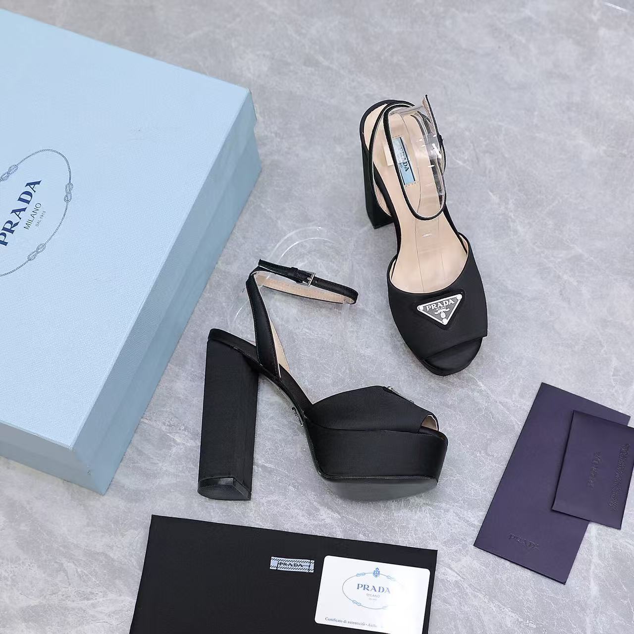 Prada Platform Slingback Sandals 15cm High Heel Black Cowhide