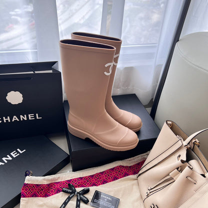 CC RAIN BOOTS BEIGE TPU MID - TOP WITH WHITE LOGO