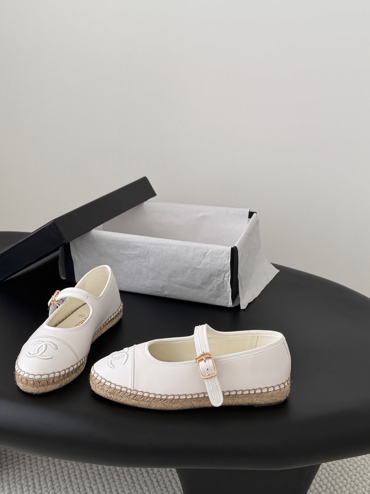 CC 26s Mary Jane Loafers White Leather Woven Outsole
