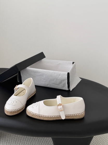CC 26s Mary Jane Loafers White Leather Woven Outsole