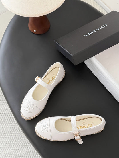 CC 26s Mary Jane Loafers White Leather Woven Outsole