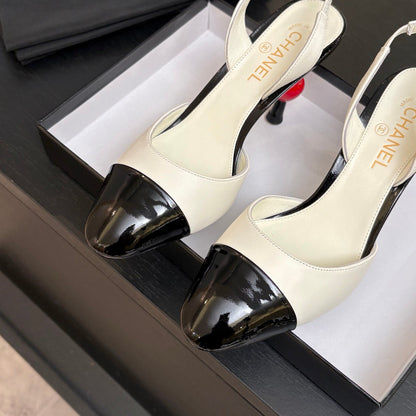 CC Métiers d'Art Apple Slingback Pumps 8.5cm Black White Cowhide Leather