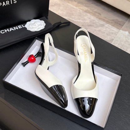 CC Métiers d'Art Apple Slingback Pumps 8.5cm Black White Cowhide Leather