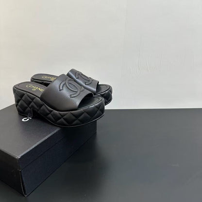 Chanel Chanel Wedge Sandals Black Lambskin