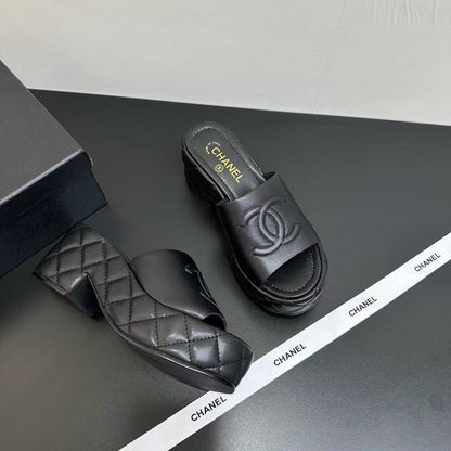 Chanel Chanel Wedge Sandals Black Lambskin