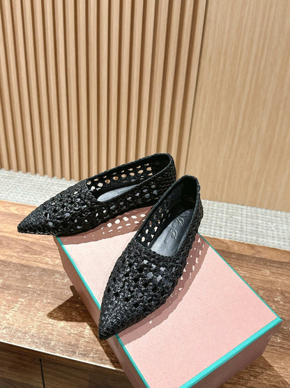 LP POINTED-TOE BALLET FLATS 25S IN BLACK LAMBSKIN