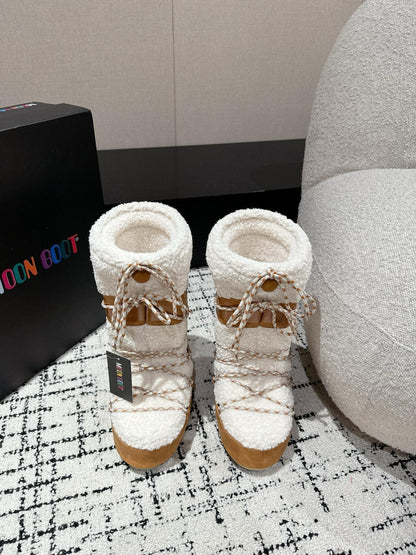 Moon Boot Icon Faux Fur Boots White Brown Suede Shearing 541978