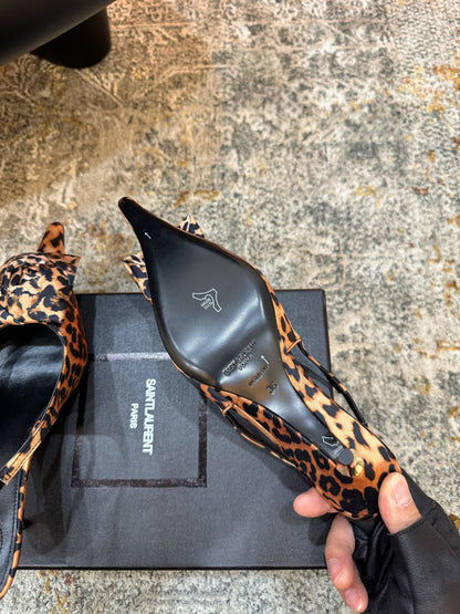YSL Dakota Pumps 50mm Leopard Printed Satin 637208