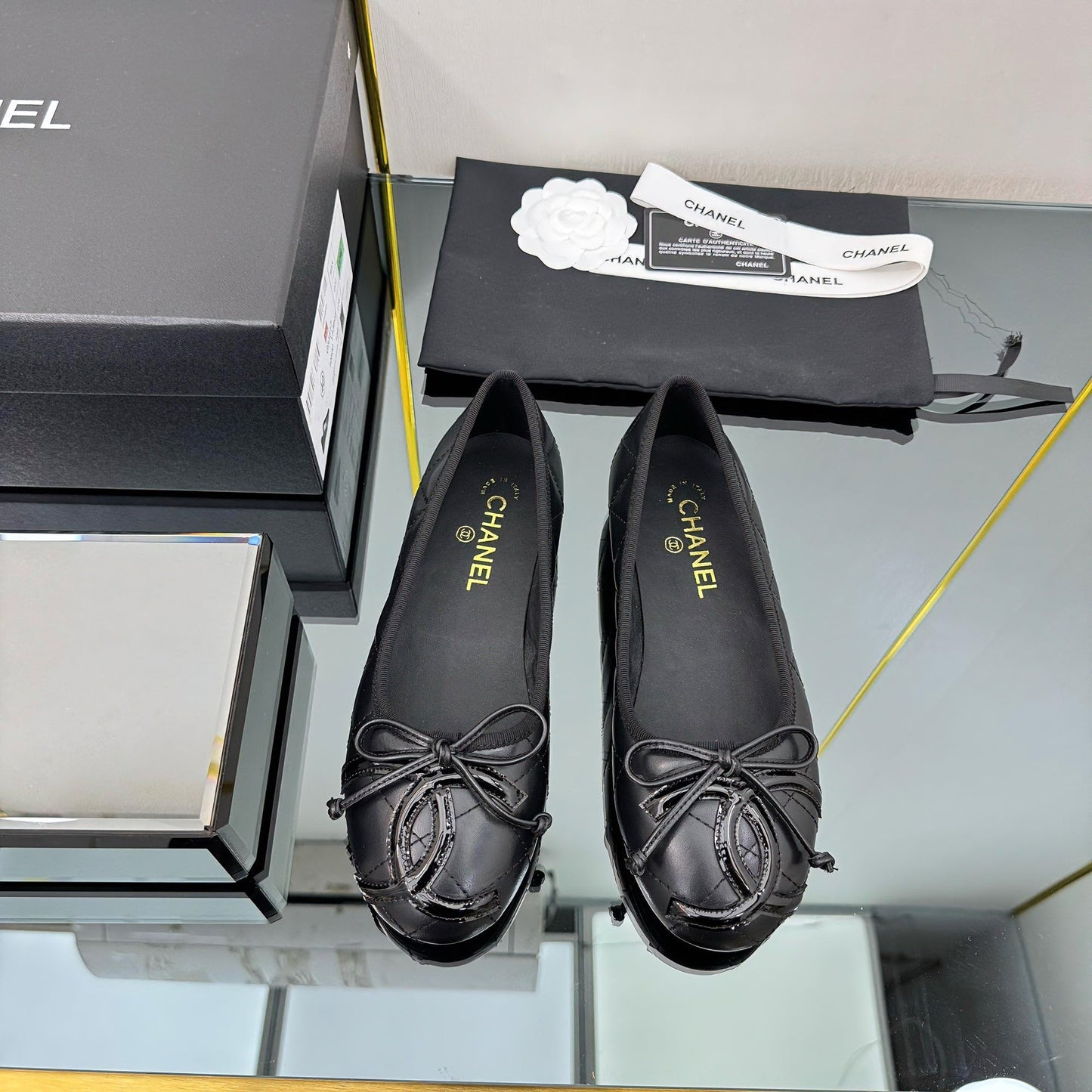 CC 25 Cambon Ballet Flat Black Quilted Calfskin
