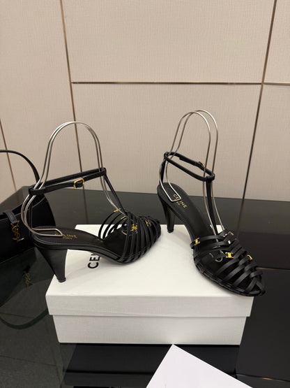 CL Cage Heeled Sandal 9cm Black Calfskin 725650