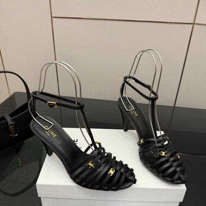 CL Cage Heeled Sandal 9cm Black Calfskin 725650