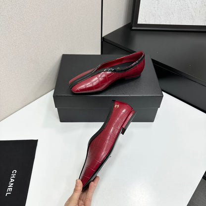 CC 26s Ballet Flats Burgundy Glossy Crocodile Embossed Calfskin 743142