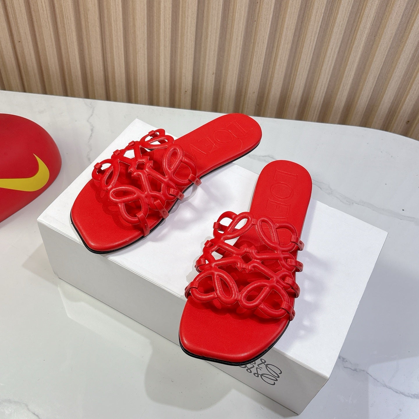 Petal Anagram Slide in Red Soft Calfskin 273741
