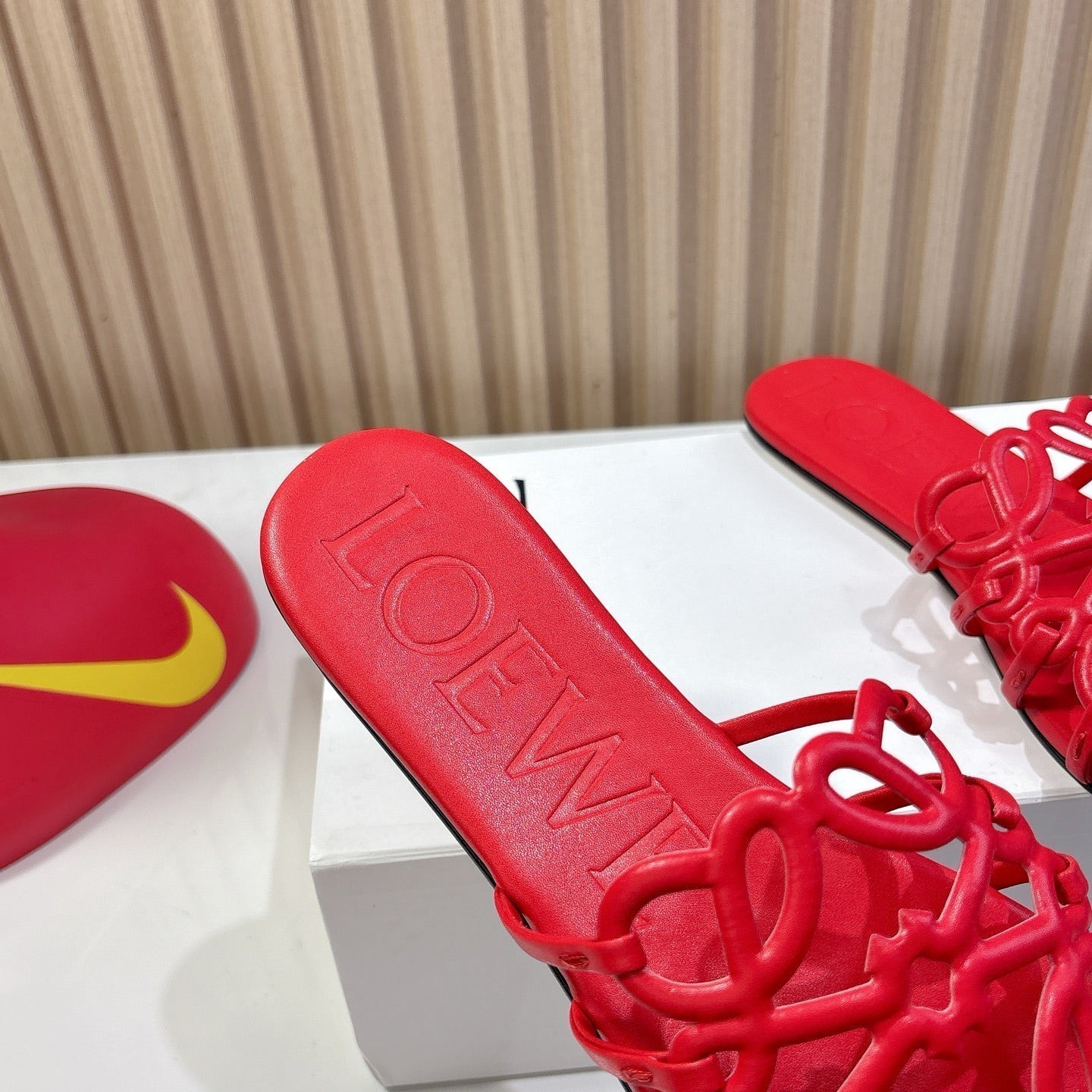 Petal Anagram Slide in Red Soft Calfskin 273741