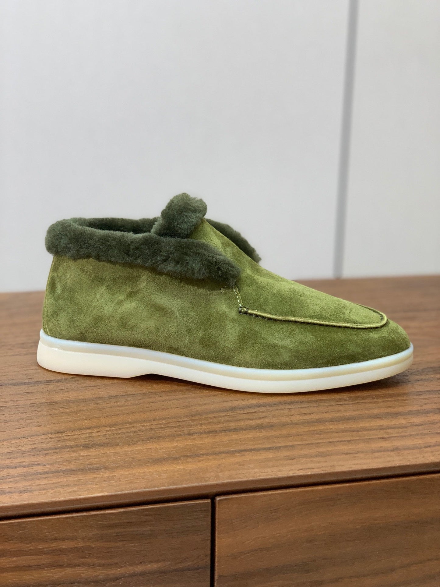 LP Open Walk Ankle Boot Green Fur Suede 550894