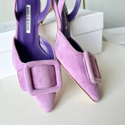 Manolo Slingback 7cm Purple Suede Leather Bottom 451206