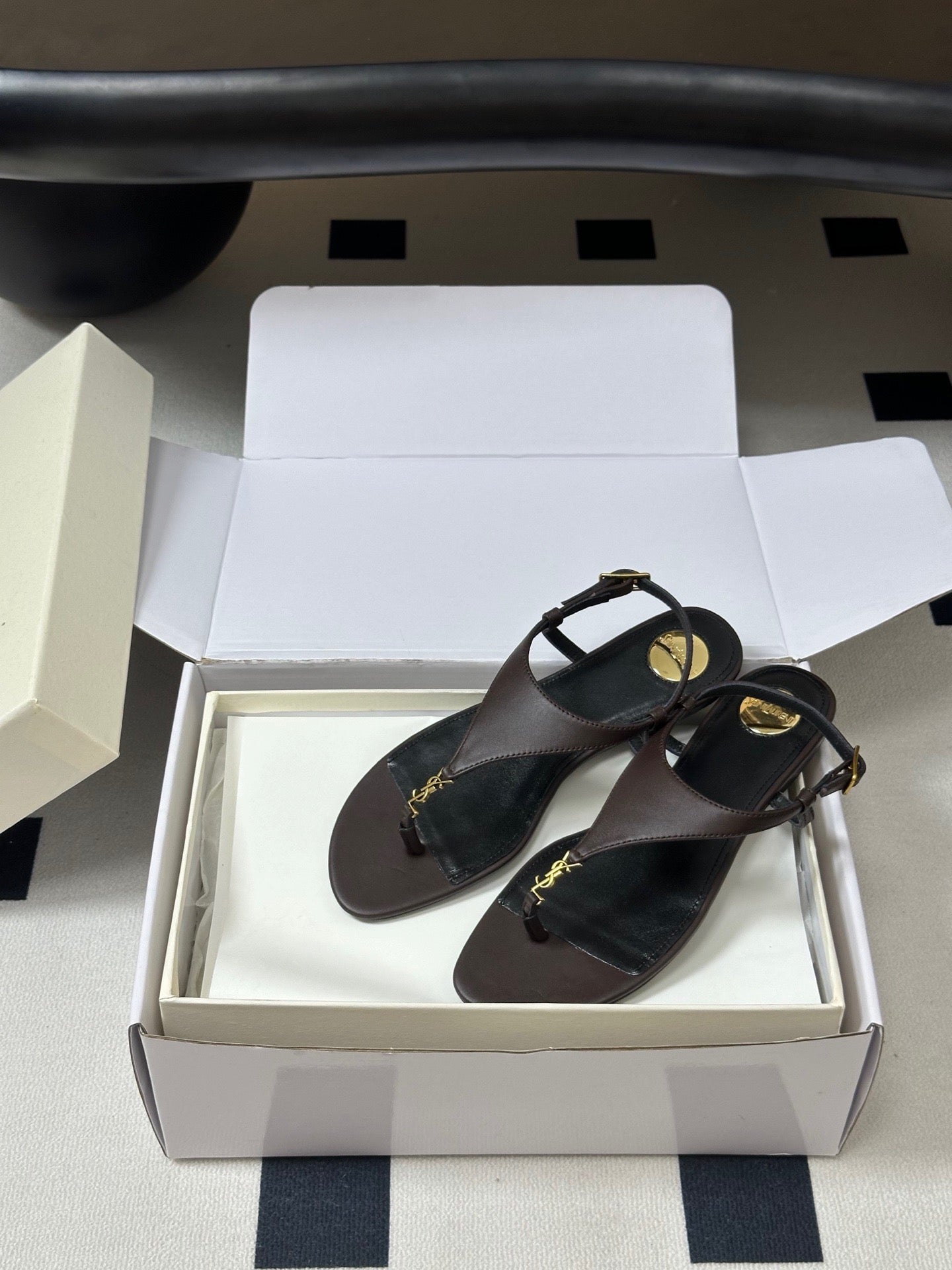 YSL Cassandra Slide Brown Smooth Leather 787564