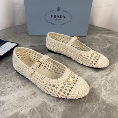 Pra 26s Ballet Flat White Leather Fabric 635155