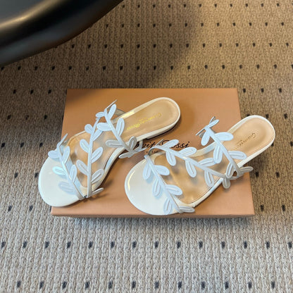 Gianvito Rossi Flavia Flat Sandals White Sheepskin 803762
