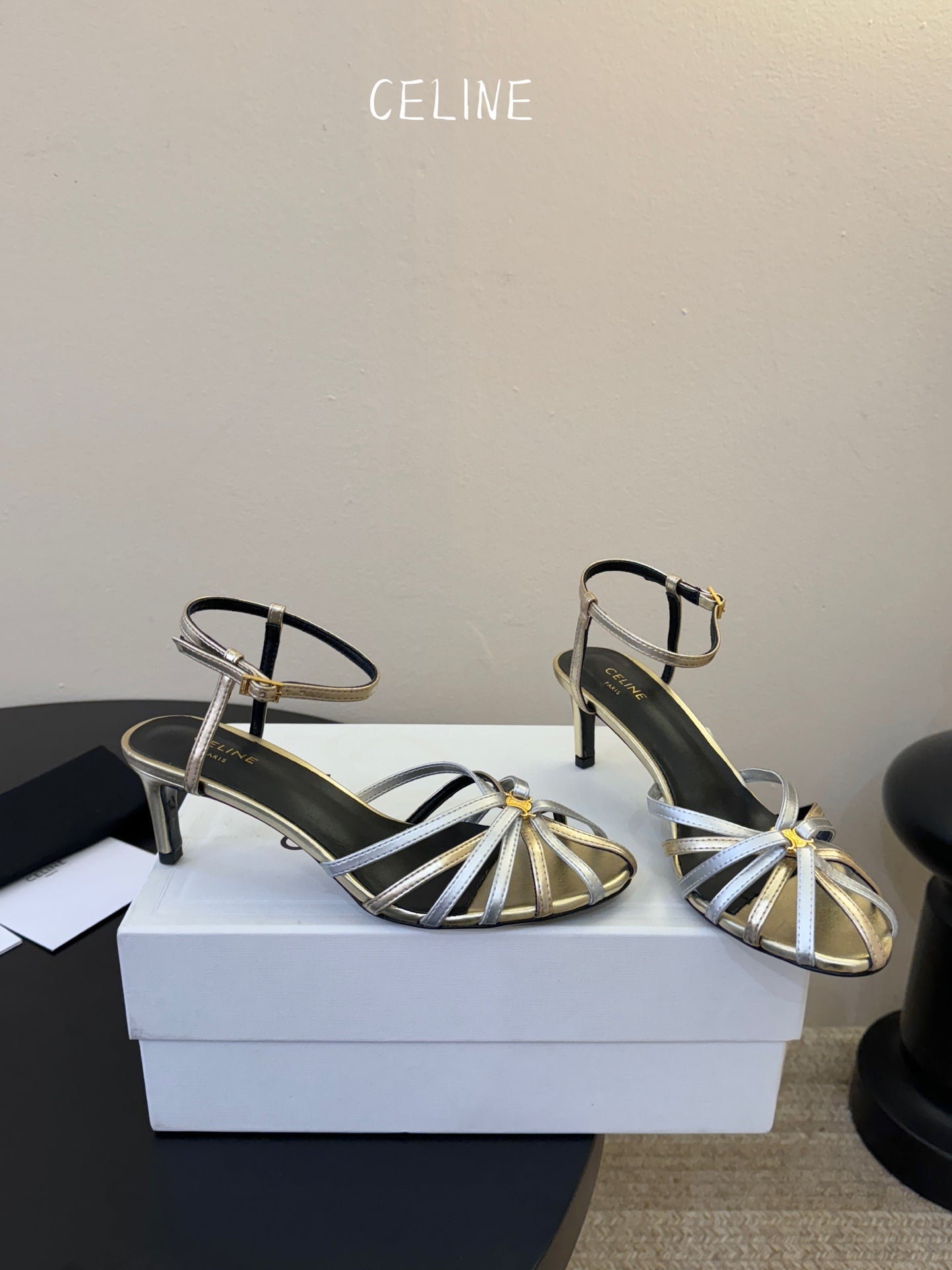 CL Triomphe Sandal 6.5cm Sliver Laminated Lambskin 835895