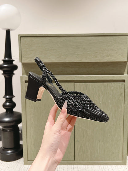 CC 26s Slingback Block Heel Black Woven Sheepskin 762818