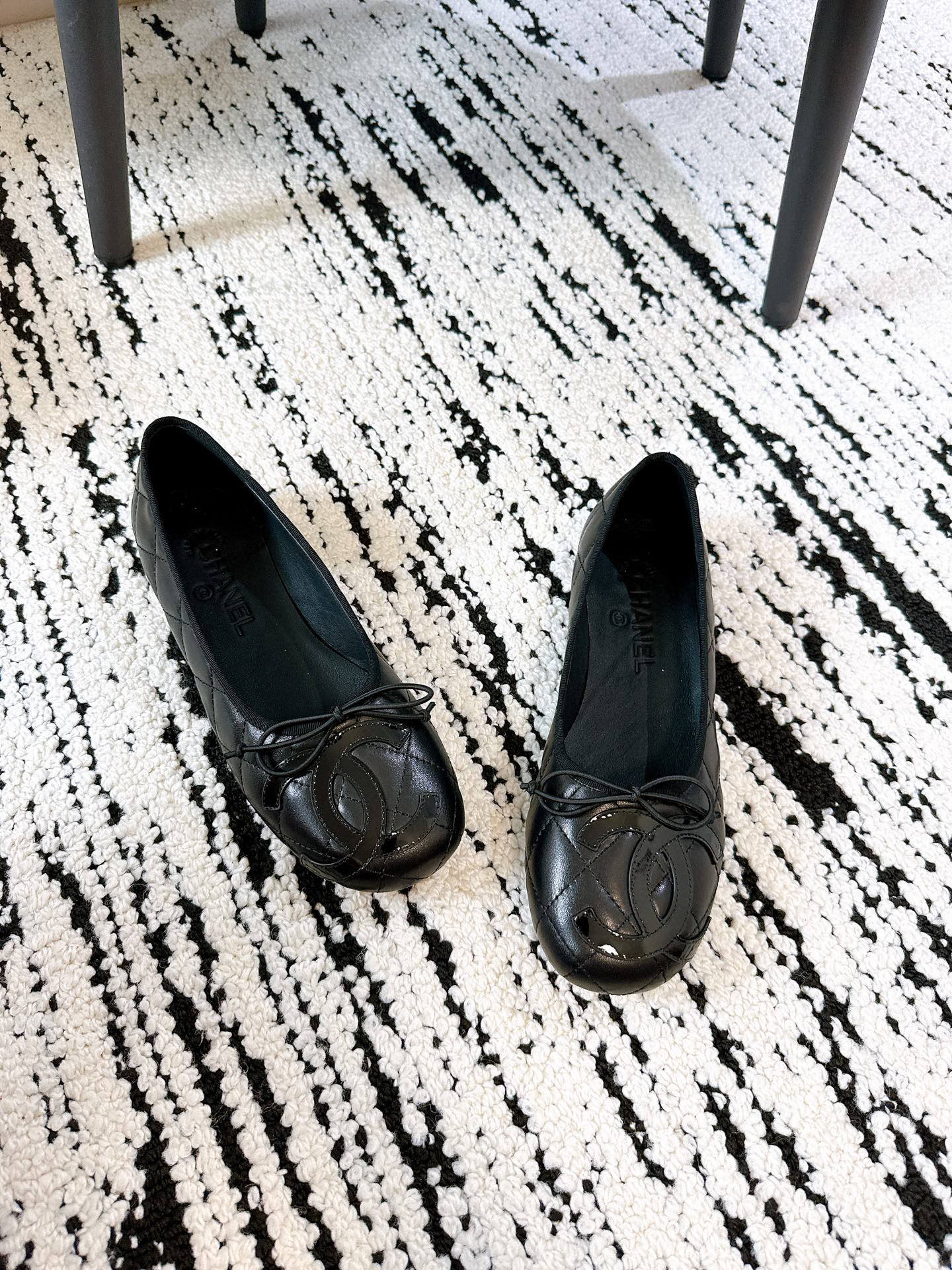 CC 26s Coco Beach Ballet Flats Full Black Quited Lambskin 741132