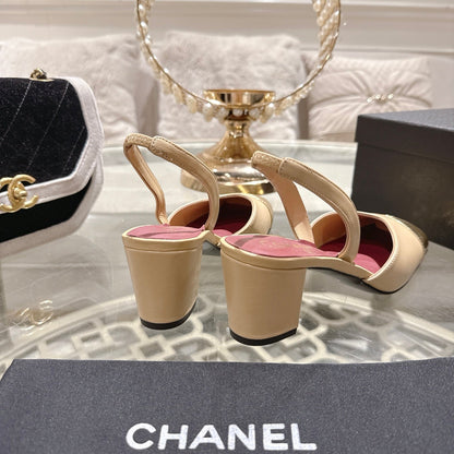 CC 26s Square-Toe High-Heeled Slingbacks 6cm Gold Beige Leather 736100