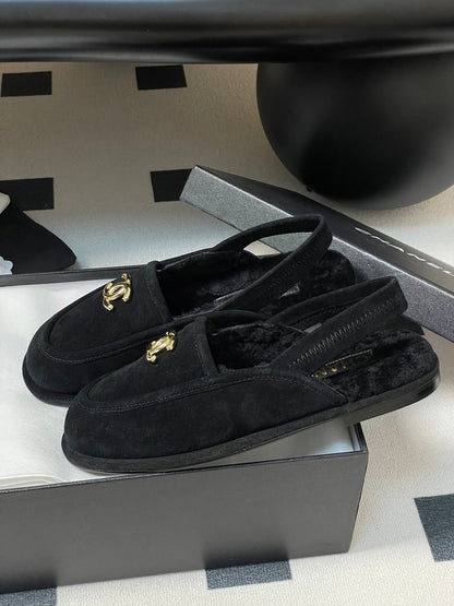 CC 25A Slingback Loafer Black Sherpa Suede