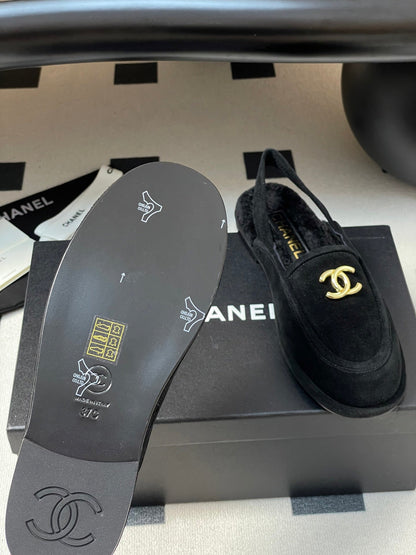 CC 25A Slingback Loafer Black Sherpa Suede